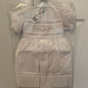 White Formal Girls Dress with Pink Floral Smocking- SIZE 3T!